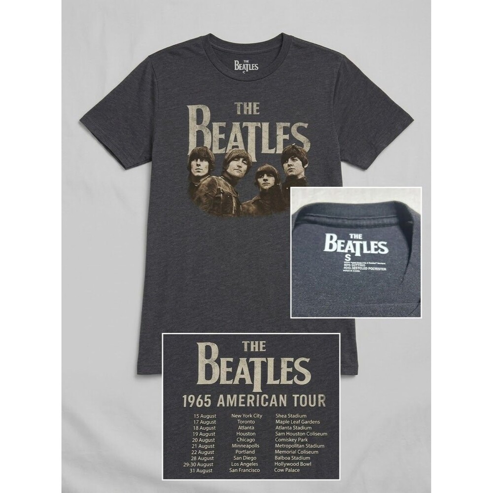 The Beatles 1965 American Tour T-Shirt Charcoal Grey Small S